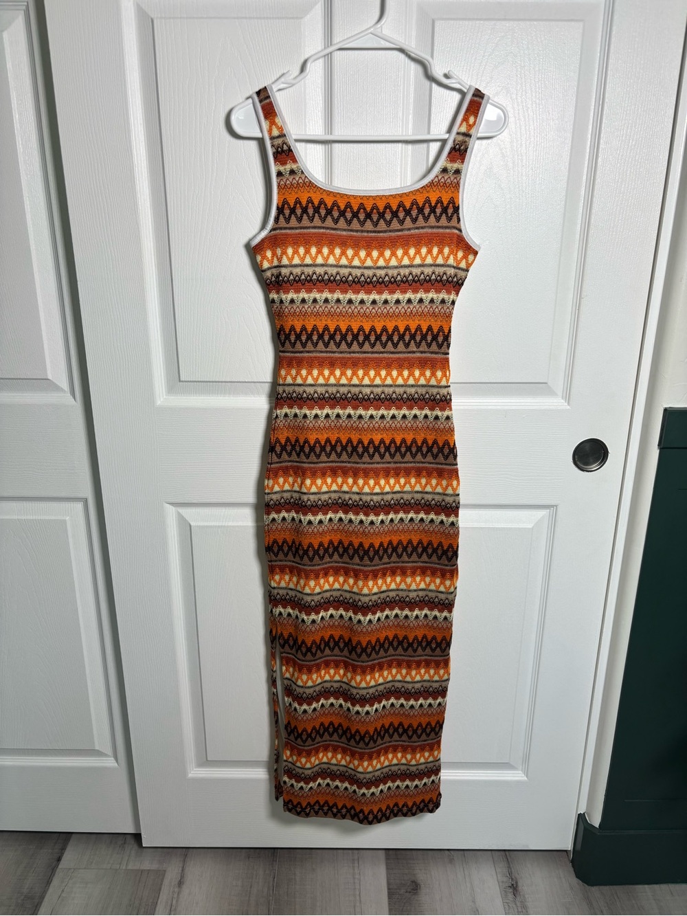 PrettyGarden Aztec Geometric Midi Dress Orange Brown Southwestern Boho Small